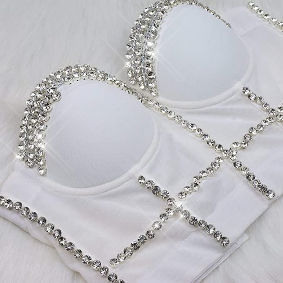 NEW Sparkling Bling Swarovski Crystal Rhinestone Bustier Bra Top + FREE … - Picture 3 of 14